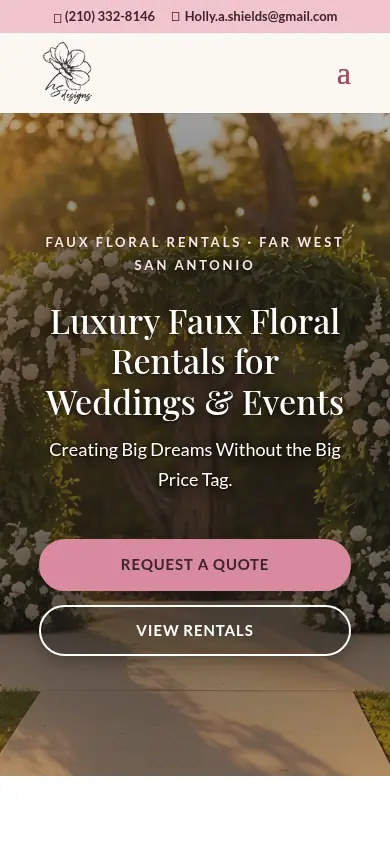 Mobile view of the H.S. Designs website